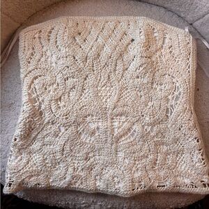 White House Black Market Cream Crochet Strapless Top